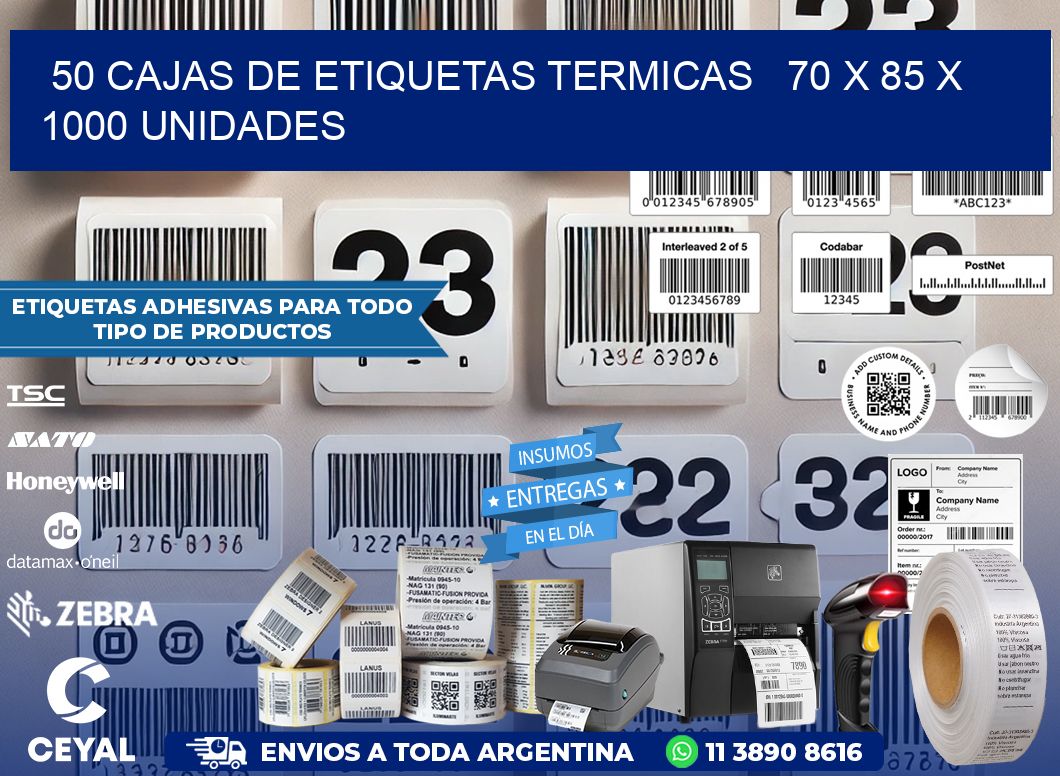 50 CAJAS DE ETIQUETAS TERMICAS   70 x 85 X 1000 UNIDADES