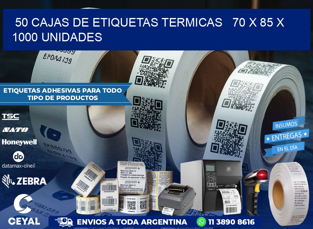 50 CAJAS DE ETIQUETAS TERMICAS   70 x 85 X 1000 UNIDADES