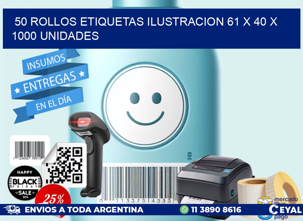 50 ROLLOS ETIQUETAS ILUSTRACION 61 x 40 X 1000 UNIDADES