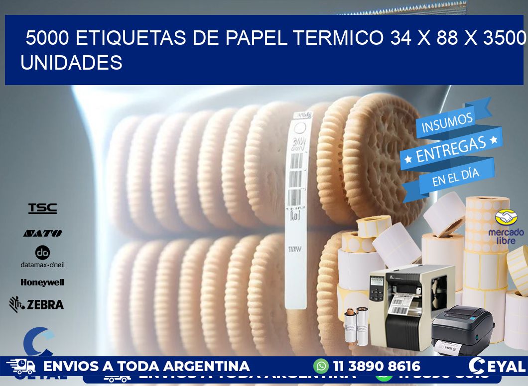 5000 ETIQUETAS DE PAPEL TERMICO 34 x 88 X 3500 UNIDADES