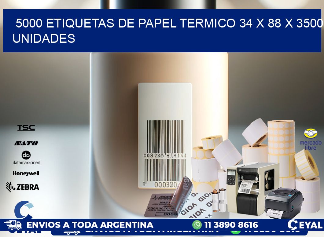 5000 ETIQUETAS DE PAPEL TERMICO 34 x 88 X 3500 UNIDADES