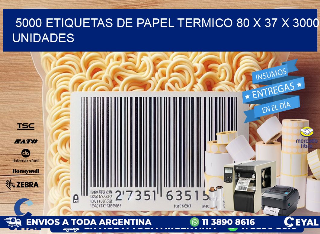 5000 ETIQUETAS DE PAPEL TERMICO 80 x 37 X 3000 UNIDADES