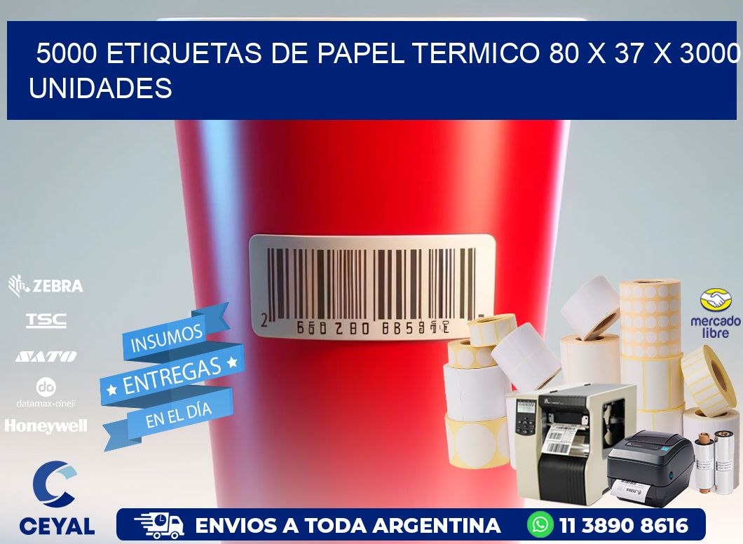 5000 ETIQUETAS DE PAPEL TERMICO 80 x 37 X 3000 UNIDADES