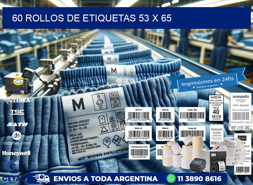 60 ROLLOS DE ETIQUETAS 53 x 65