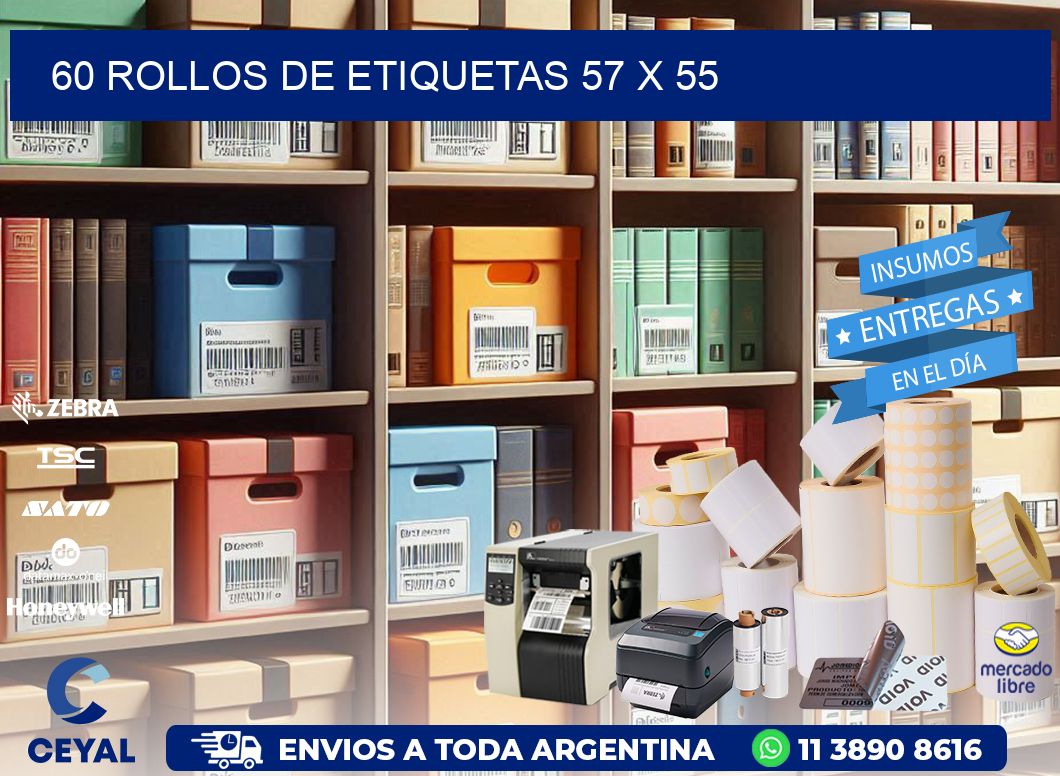 60 ROLLOS DE ETIQUETAS 57 x 55