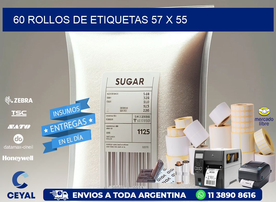 60 ROLLOS DE ETIQUETAS 57 x 55