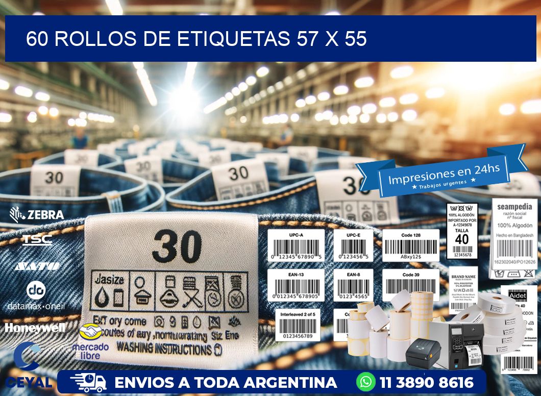 60 ROLLOS DE ETIQUETAS 57 x 55