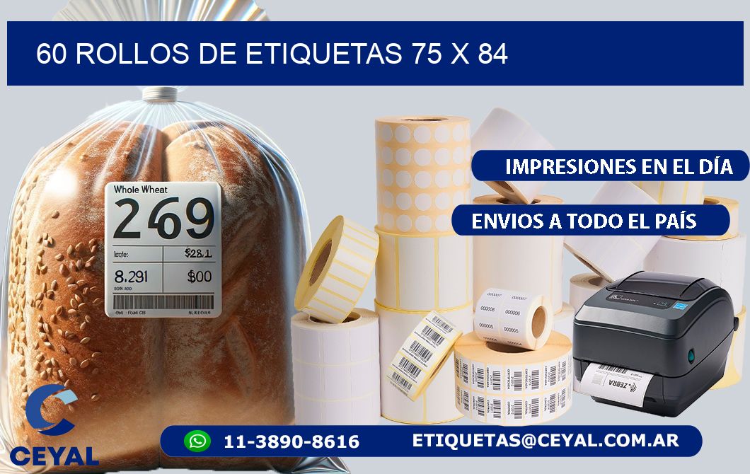 60 ROLLOS DE ETIQUETAS 75 x 84