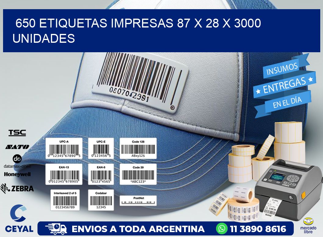 650 ETIQUETAS IMPRESAS 87 x 28 X 3000 UNIDADES