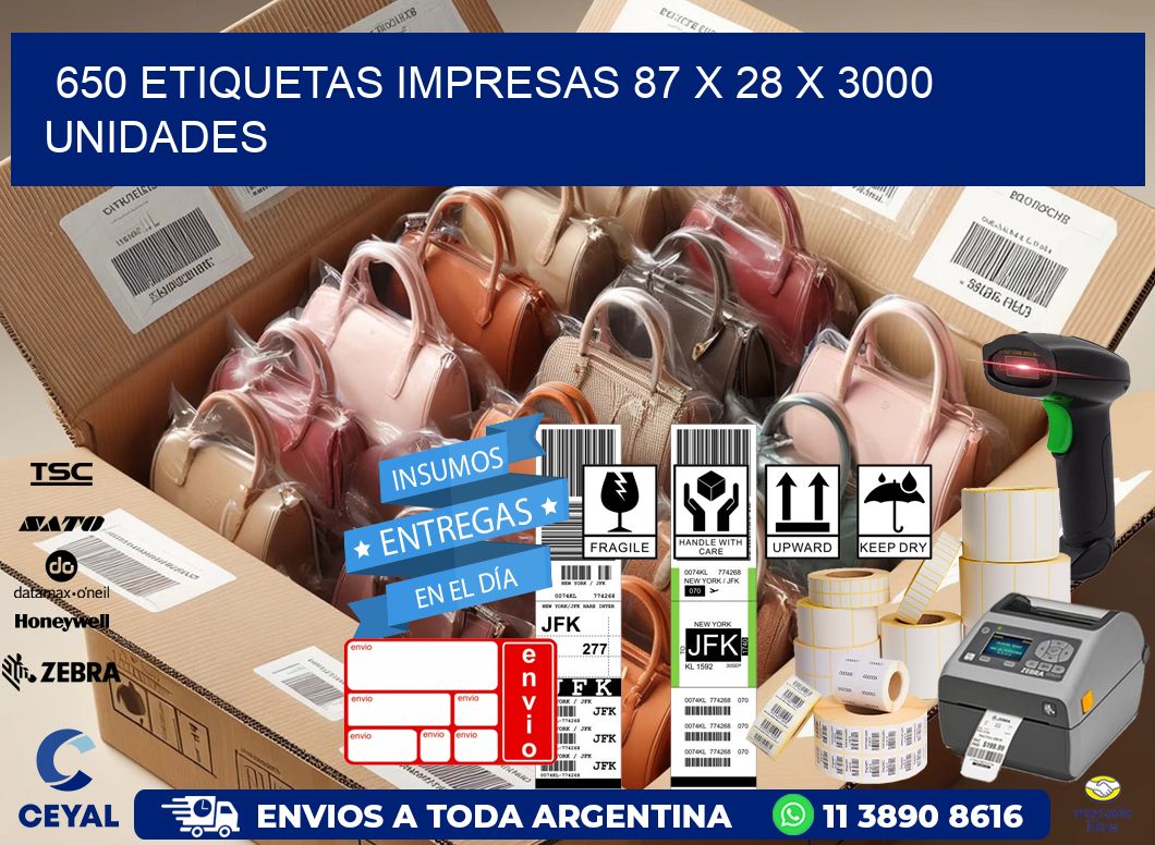 650 ETIQUETAS IMPRESAS 87 x 28 X 3000 UNIDADES