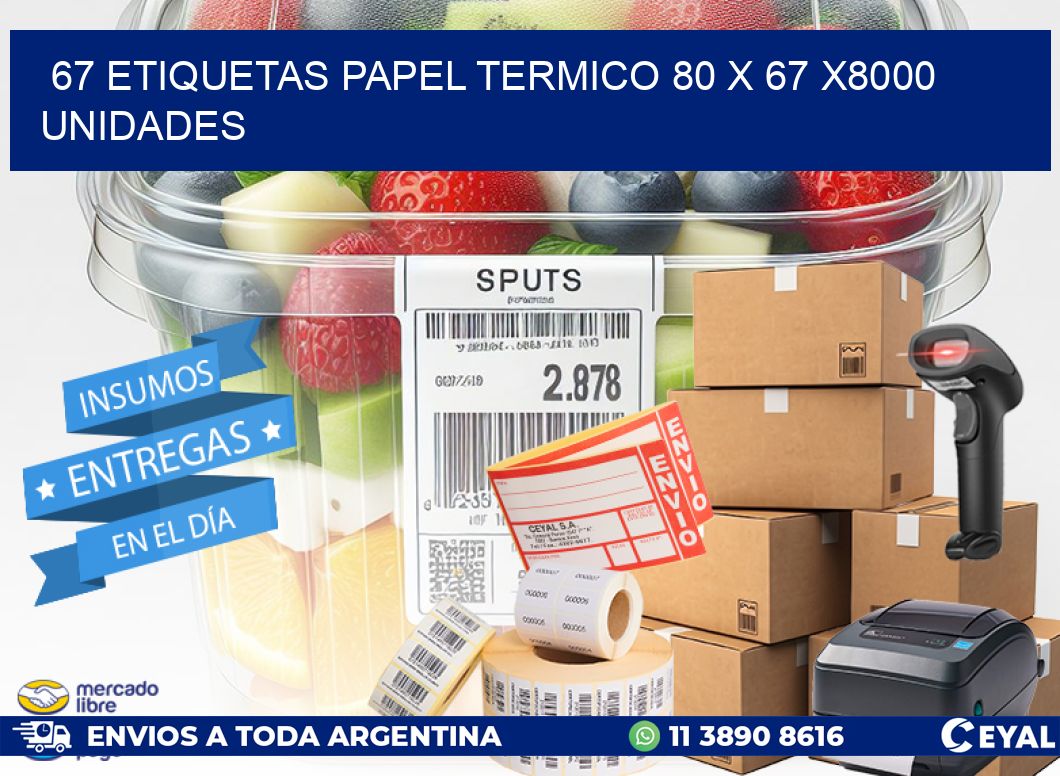 67 ETIQUETAS PAPEL TERMICO 80 x 67 X8000 UNIDADES