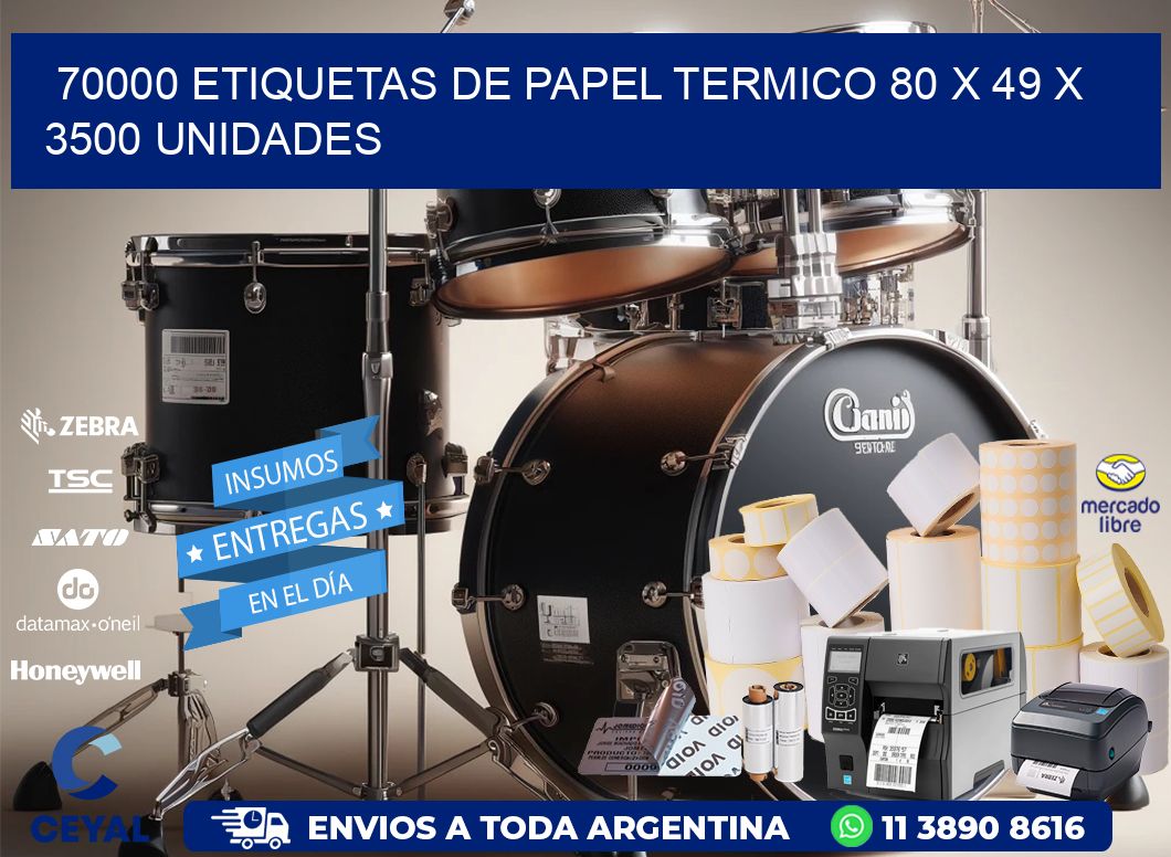 70000 ETIQUETAS DE PAPEL TERMICO 80 x 49 X 3500 UNIDADES