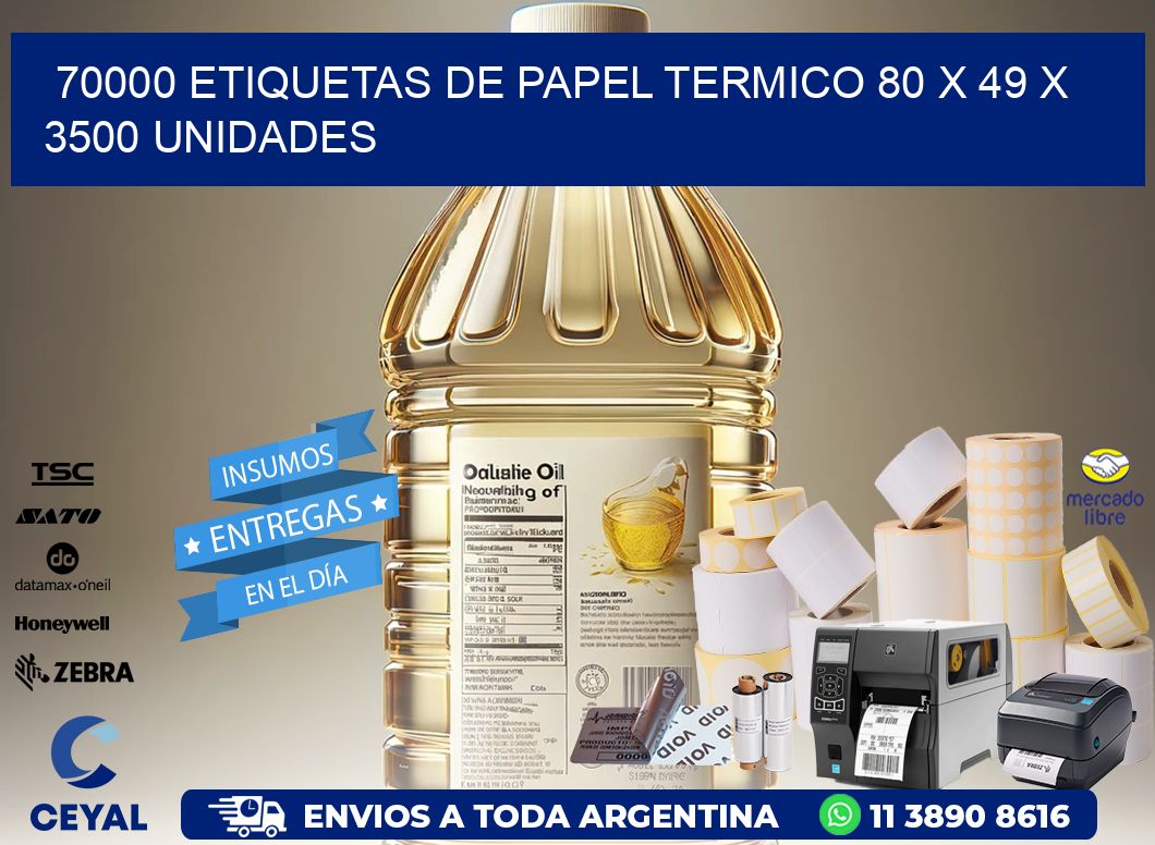 70000 ETIQUETAS DE PAPEL TERMICO 80 x 49 X 3500 UNIDADES