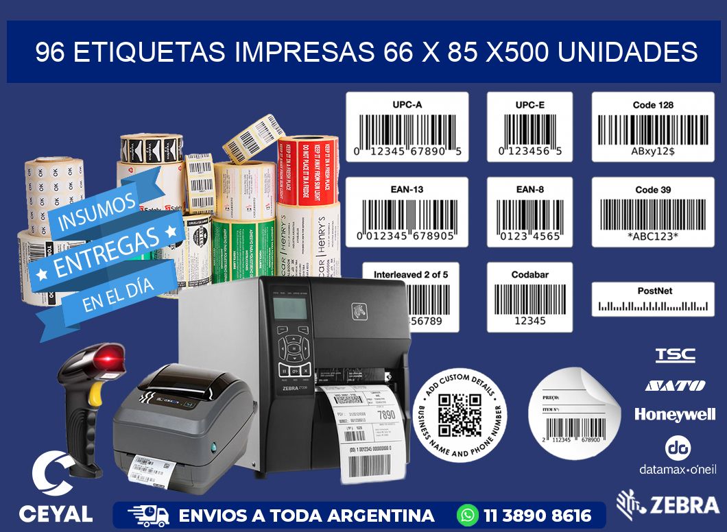 96 ETIQUETAS IMPRESAS 66 x 85 x500 UNIDADES