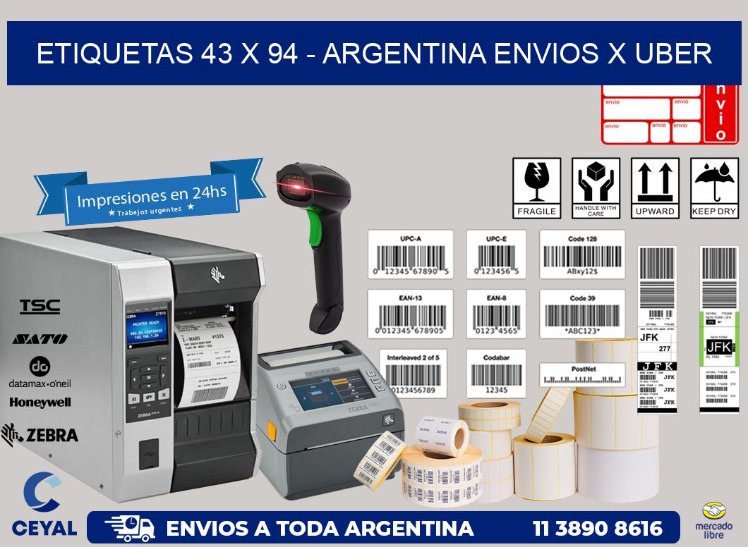 ETIQUETAS 43 x 94 - ARGENTINA ENVIOS X UBER