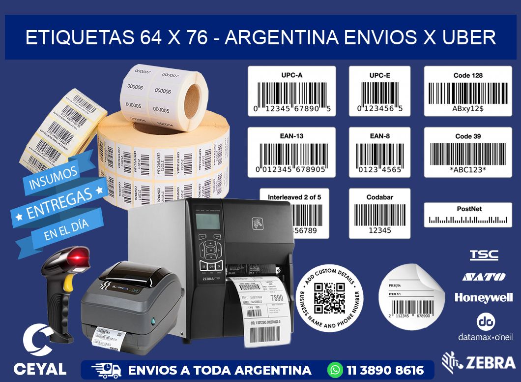 ETIQUETAS 64 x 76 - ARGENTINA ENVIOS X UBER