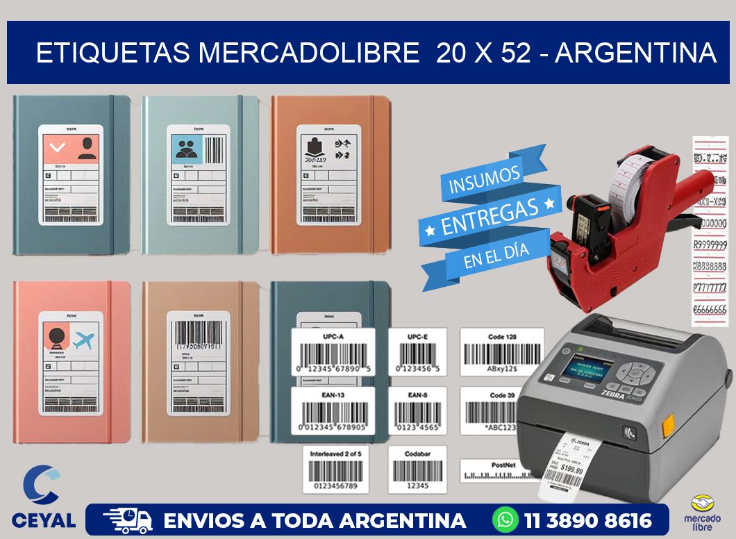 ETIQUETAS MERCADOLIBRE  20 x 52 - ARGENTINA