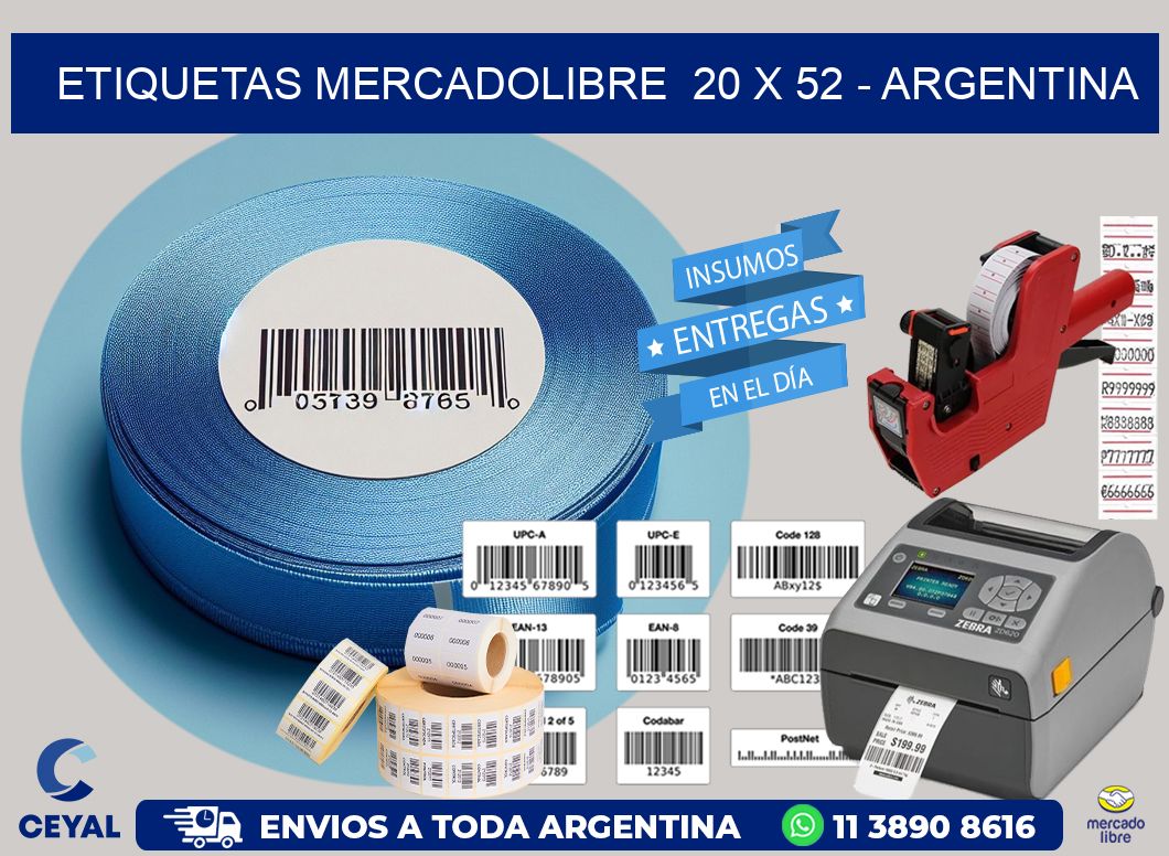 ETIQUETAS MERCADOLIBRE  20 x 52 - ARGENTINA