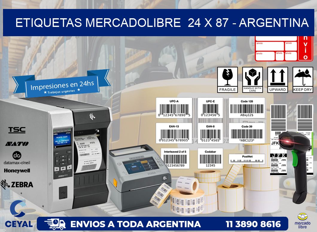 ETIQUETAS MERCADOLIBRE  24 x 87 - ARGENTINA