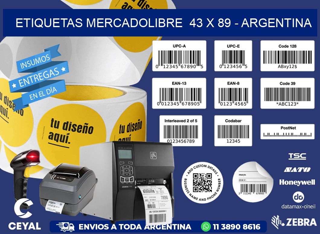 ETIQUETAS MERCADOLIBRE  43 x 89 - ARGENTINA