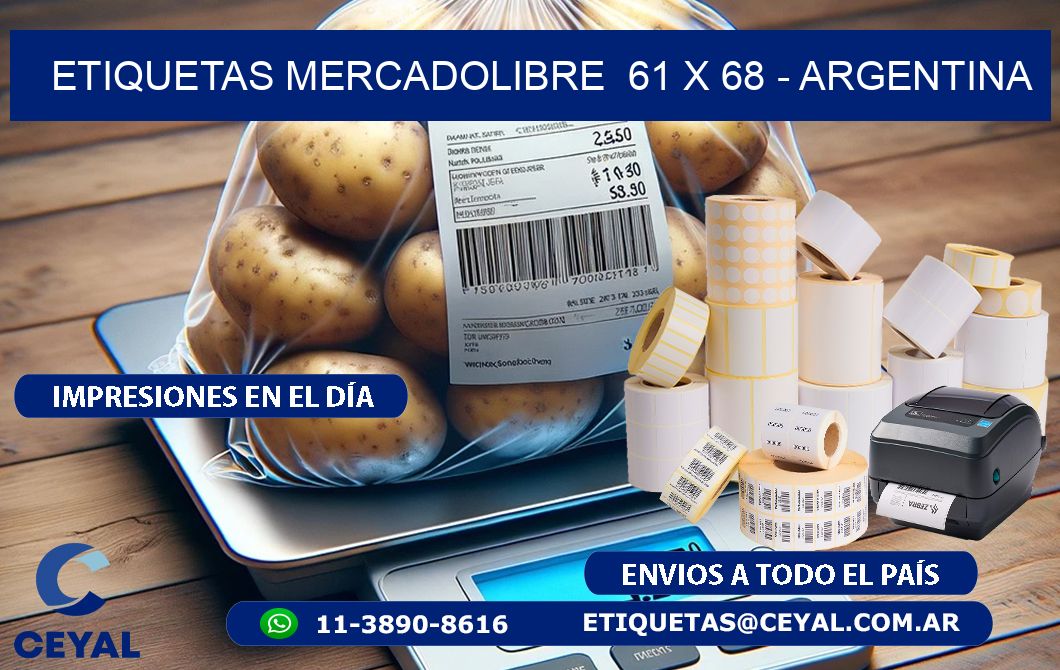 ETIQUETAS MERCADOLIBRE  61 x 68 - ARGENTINA