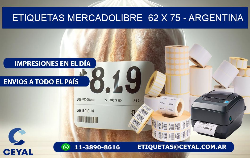 ETIQUETAS MERCADOLIBRE  62 x 75 - ARGENTINA