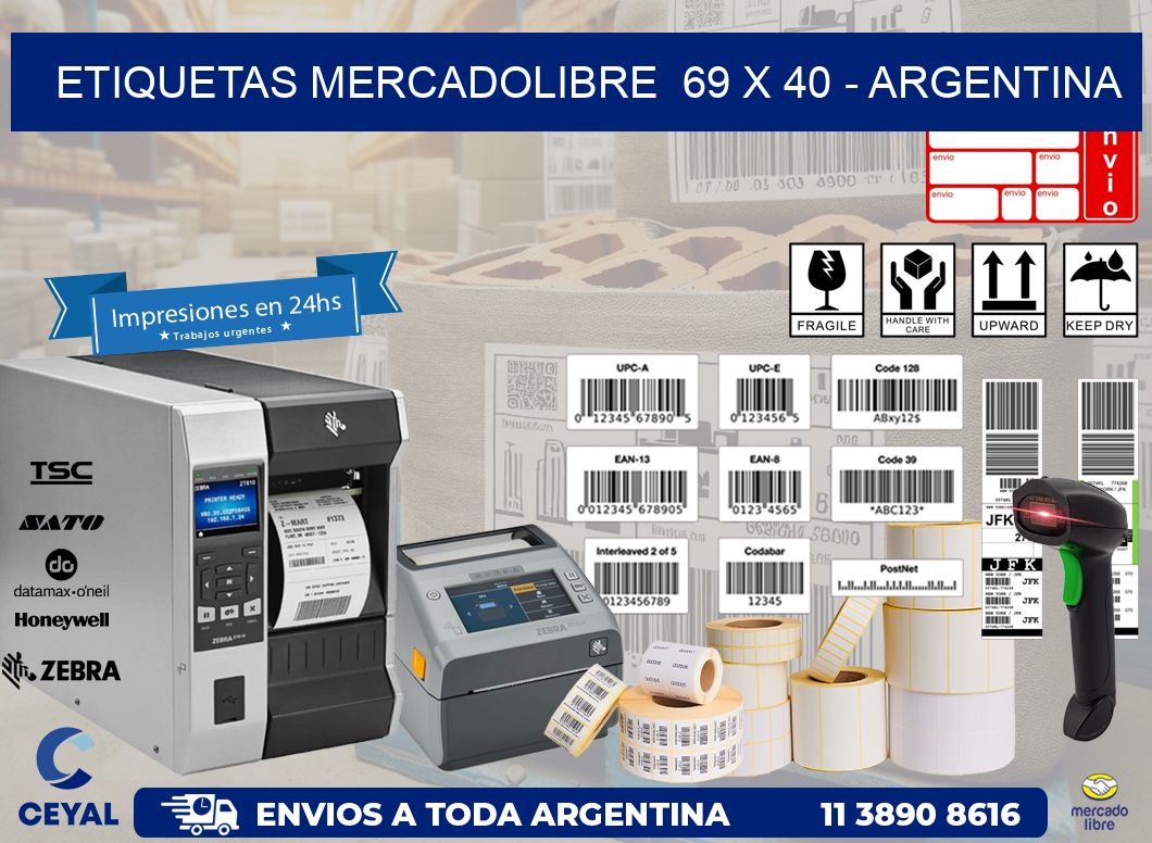 ETIQUETAS MERCADOLIBRE  69 x 40 - ARGENTINA