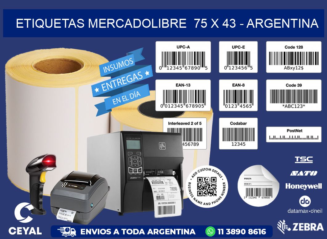 ETIQUETAS MERCADOLIBRE  75 x 43 - ARGENTINA