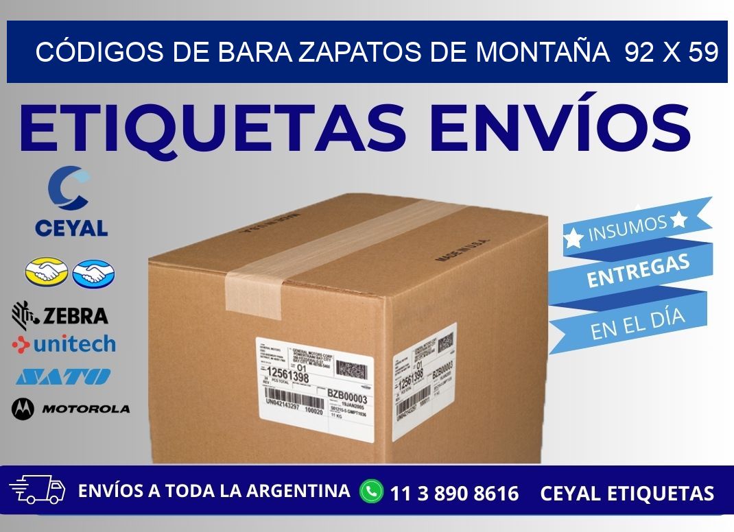 CÓDIGOS DE BARA ZAPATOS DE MONTAÑA  92 x 59