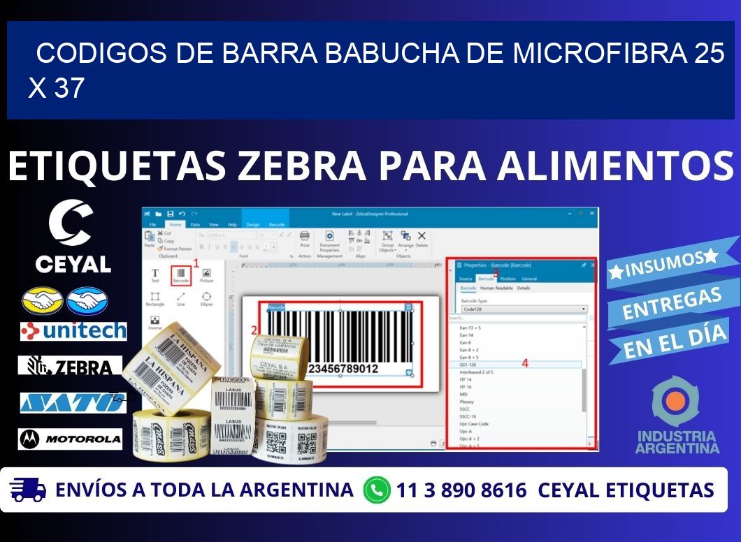 CODIGOS DE BARRA BABUCHA DE MICROFIBRA 25 x 37