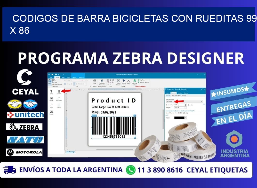 CODIGOS DE BARRA BICICLETAS CON RUEDITAS 99 x 86