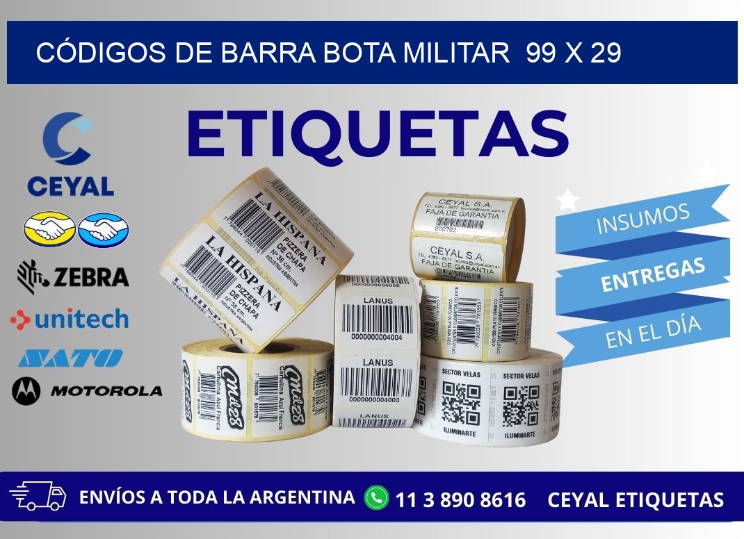 CÓDIGOS DE BARRA BOTA MILITAR  99 x 29