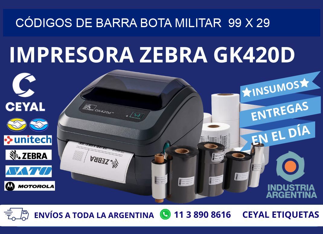 CÓDIGOS DE BARRA BOTA MILITAR  99 x 29