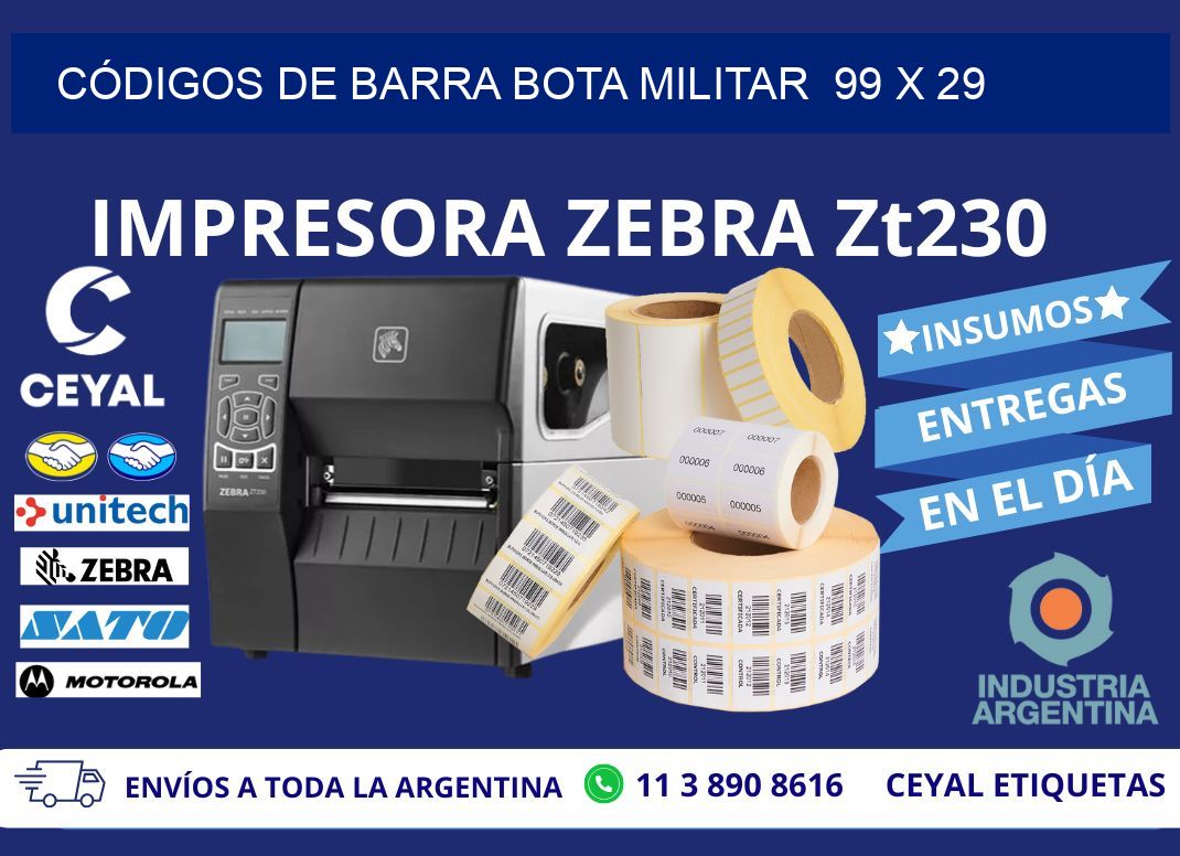 CÓDIGOS DE BARRA BOTA MILITAR  99 x 29