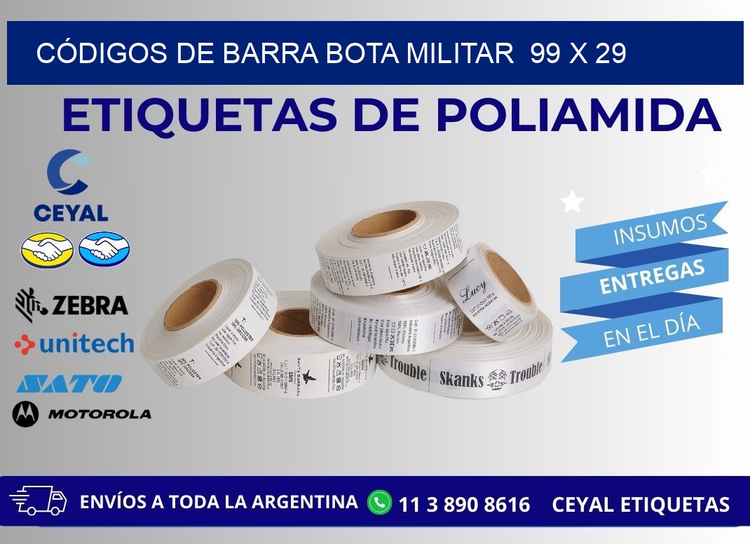 CÓDIGOS DE BARRA BOTA MILITAR  99 x 29