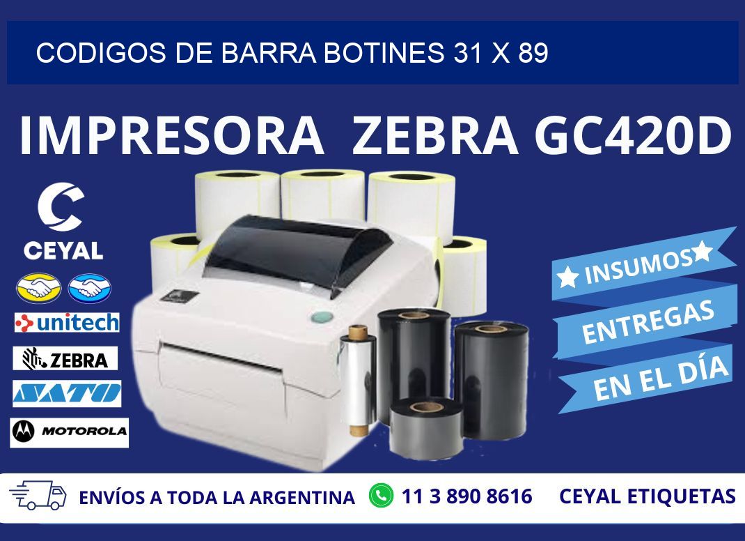 CODIGOS DE BARRA BOTINES 31 x 89