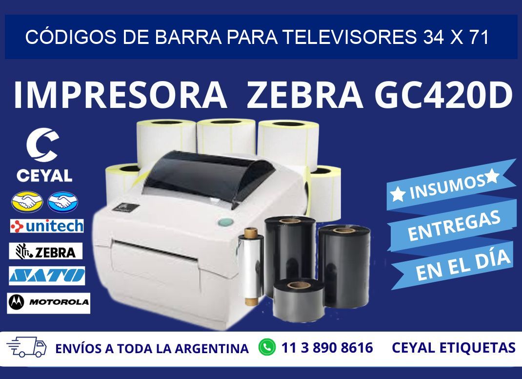 CÓDIGOS DE BARRA PARA TELEVISORES 34 x 71