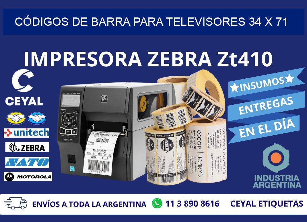 CÓDIGOS DE BARRA PARA TELEVISORES 34 x 71