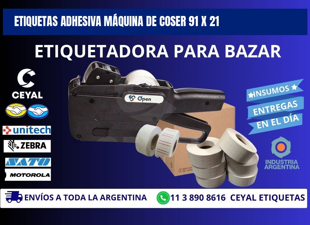 ETIQUETAS ADHESIVA MÁQUINA DE COSER 91 x 21