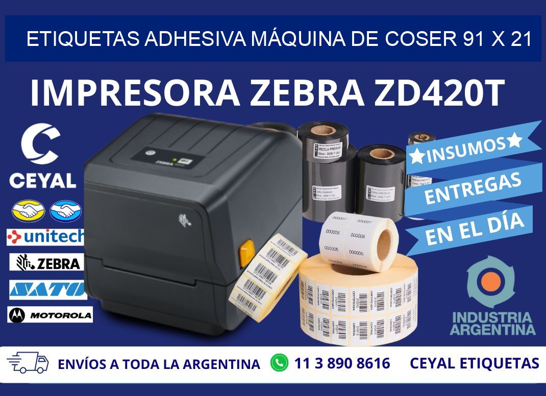 ETIQUETAS ADHESIVA MÁQUINA DE COSER 91 x 21