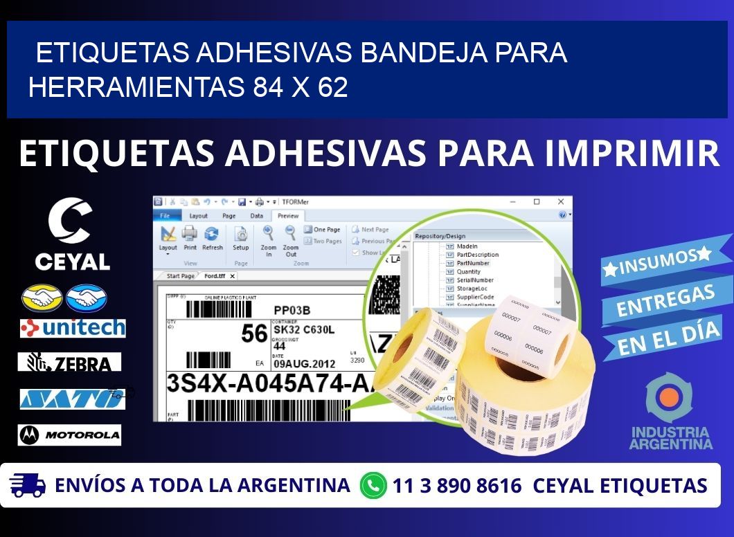 ETIQUETAS ADHESIVAS BANDEJA PARA HERRAMIENTAS 84 x 62