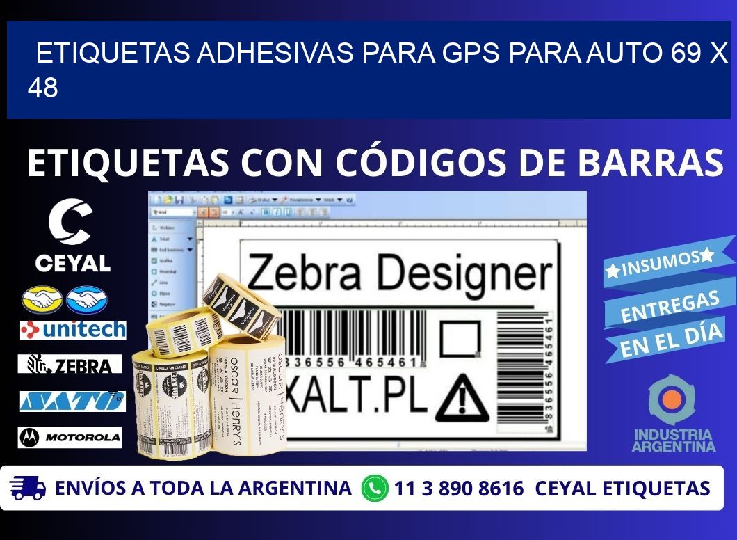 ETIQUETAS ADHESIVAS PARA GPS PARA AUTO 69 x 48