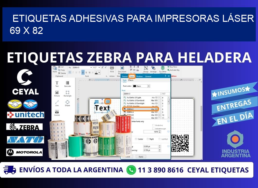 ETIQUETAS ADHESIVAS PARA IMPRESORAS LÁSER 69 x 82