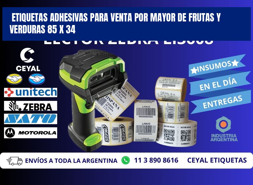 ETIQUETAS ADHESIVAS PARA VENTA POR MAYOR DE FRUTAS Y VERDURAS 85 x 34