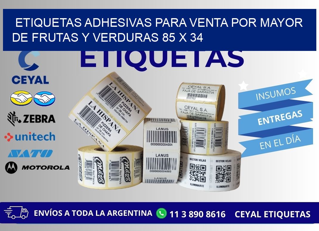 ETIQUETAS ADHESIVAS PARA VENTA POR MAYOR DE FRUTAS Y VERDURAS 85 x 34