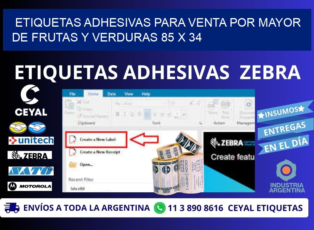 ETIQUETAS ADHESIVAS PARA VENTA POR MAYOR DE FRUTAS Y VERDURAS 85 x 34