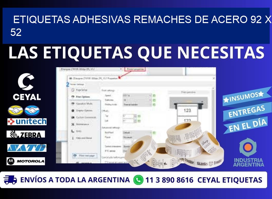 ETIQUETAS ADHESIVAS REMACHES DE ACERO 92 x 52