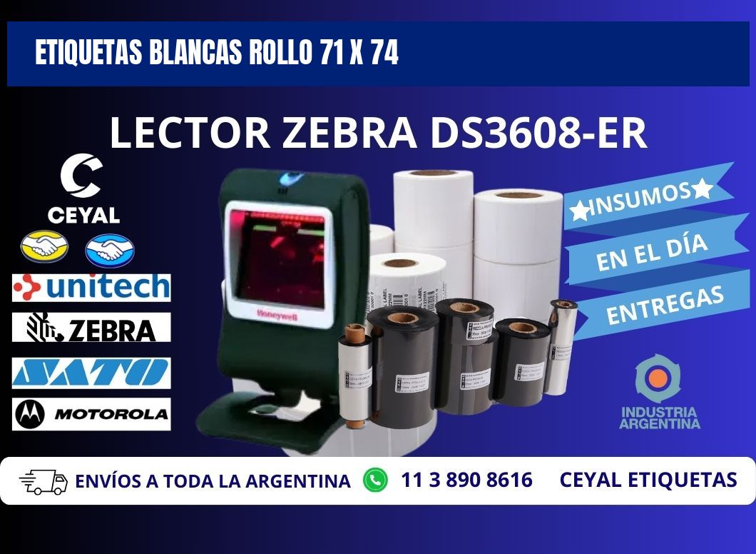 ETIQUETAS BLANCAS ROLLO 71 x 74