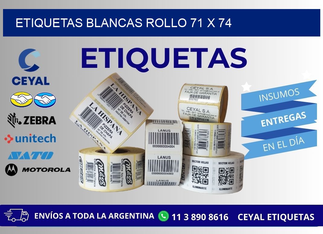 ETIQUETAS BLANCAS ROLLO 71 x 74