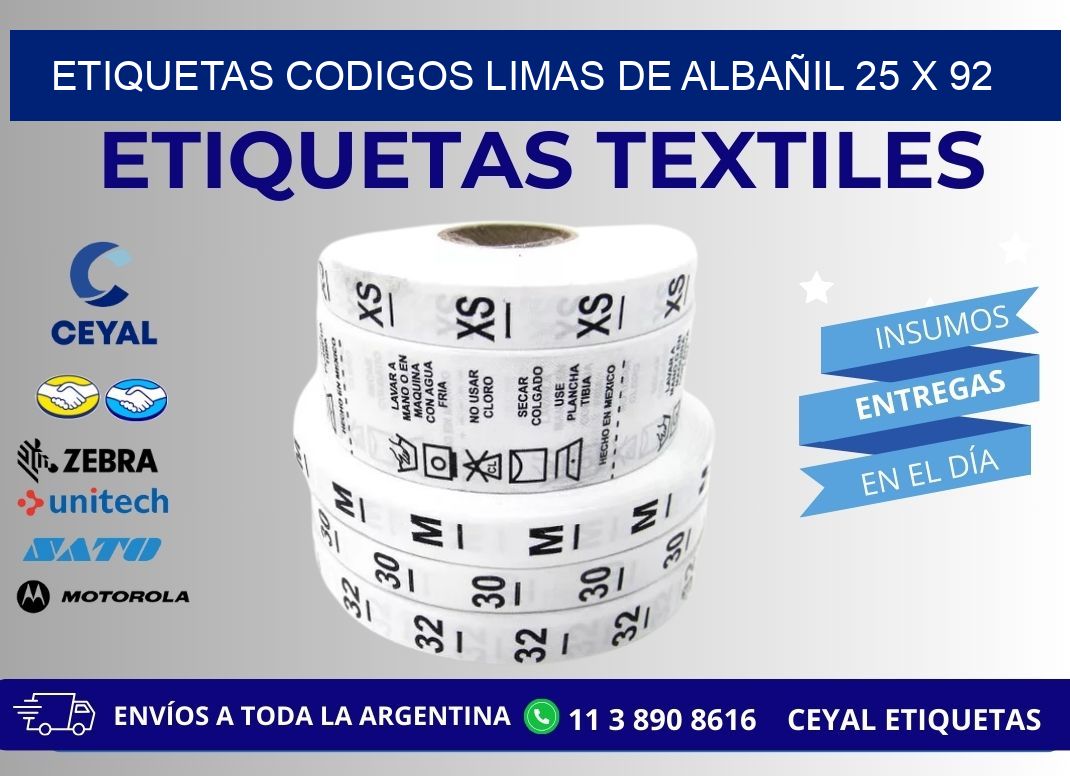 ETIQUETAS CODIGOS LIMAS DE ALBAÑIL 25 x 92